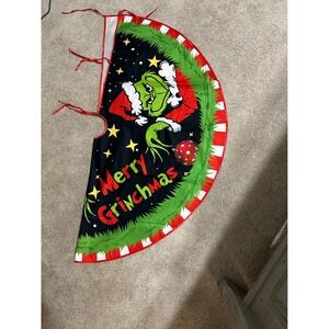Grinch Christmas Tree Skirt 48 Inch Merry Grinchmas Velvet Star Snowflake Design